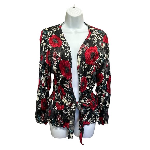 Tradition Poppy Floral Silky Cardigan Red Size L - Picture 2 of 7